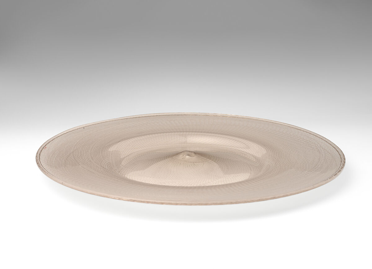 Plate, Glass; blown a reticello, Italian, Venice (Murano)