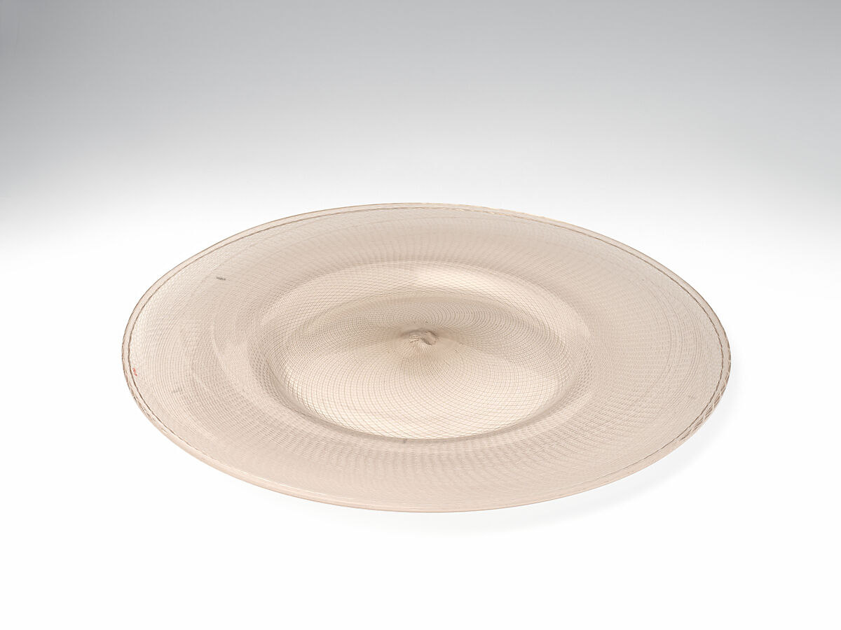 Plate, Glass; blown a reticello, Italian, Venice (Murano)