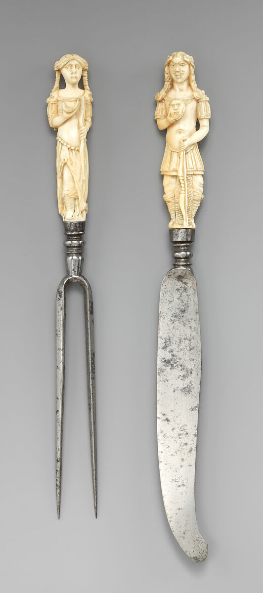 Fork with carved handle in the form of Diana, Steel, ivory, Dutch or British 