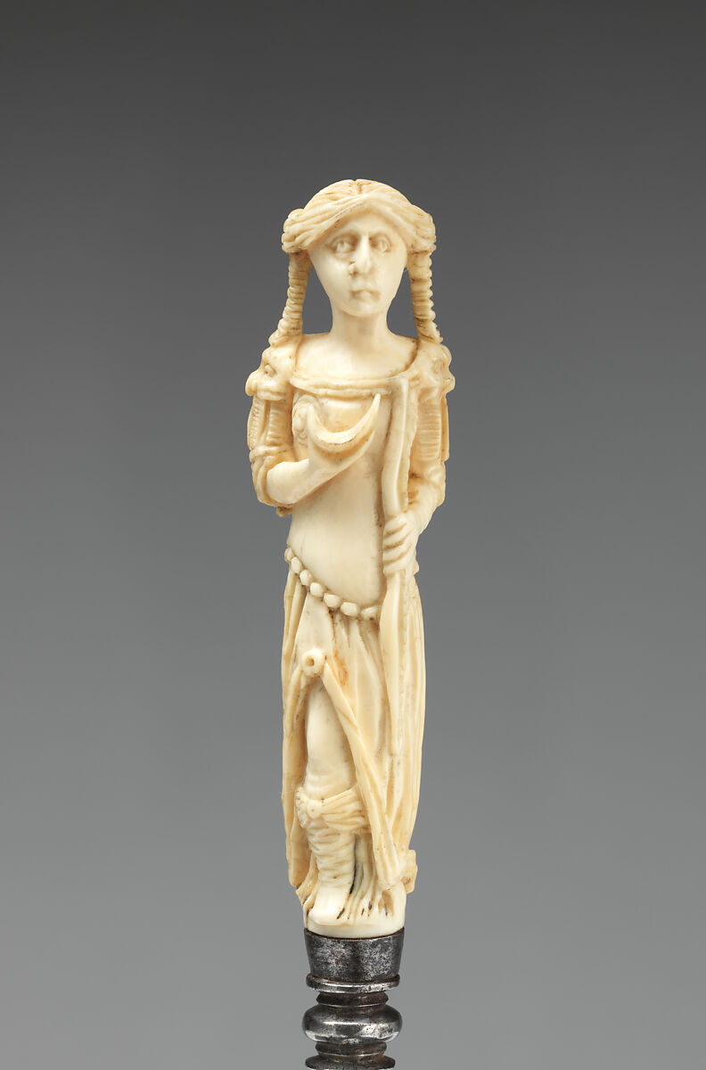 Fork with carved handle in the form of Diana, Steel, ivory, Dutch or British