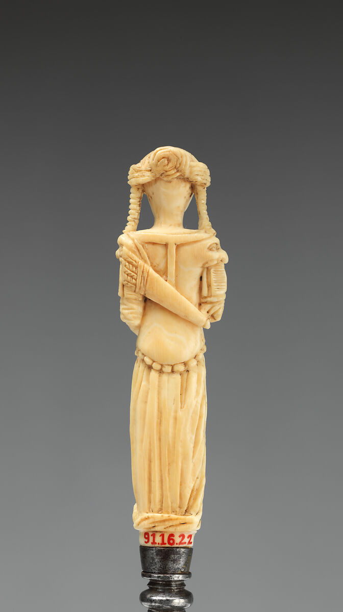 Fork with carved handle in the form of Diana, Steel, ivory, Dutch or British