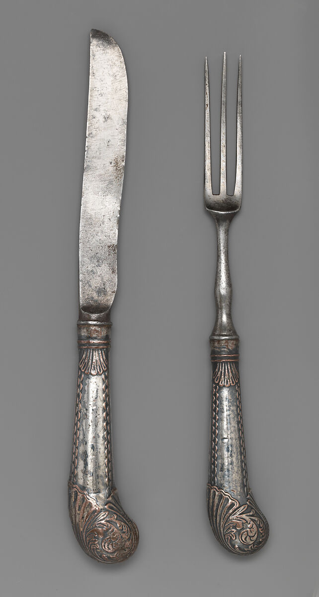 Table knife and fork, Steel, silver, possibly German 