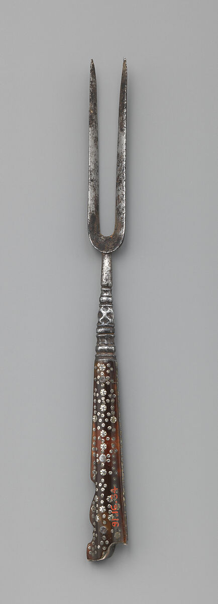 Table fork, Steel, horn over wood, silver, possibly Southern German 