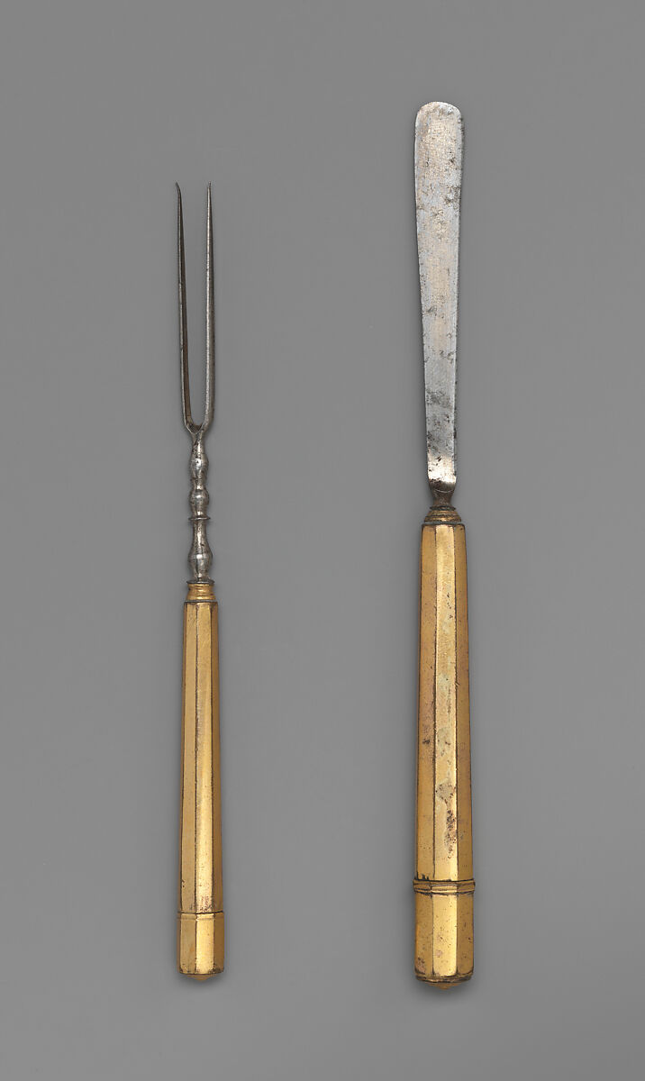 Fruit fork and knife, Steel, gilded copper, French 