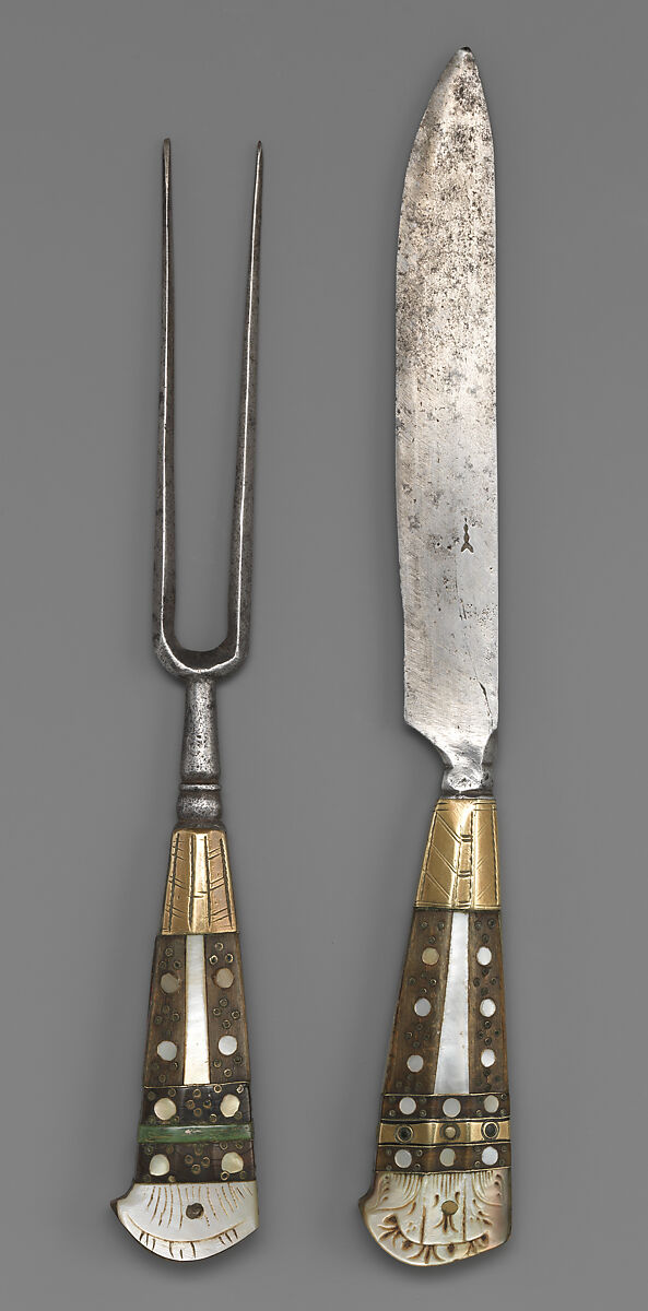 Table fork, Steel, wood, mother-of-pearl, whalebone, metal, Southern German 