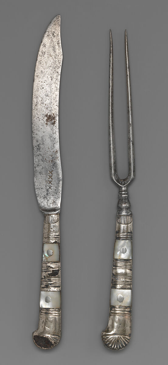 Table knife, Steel, mother-of-pearl, silver, possibly Southern German 