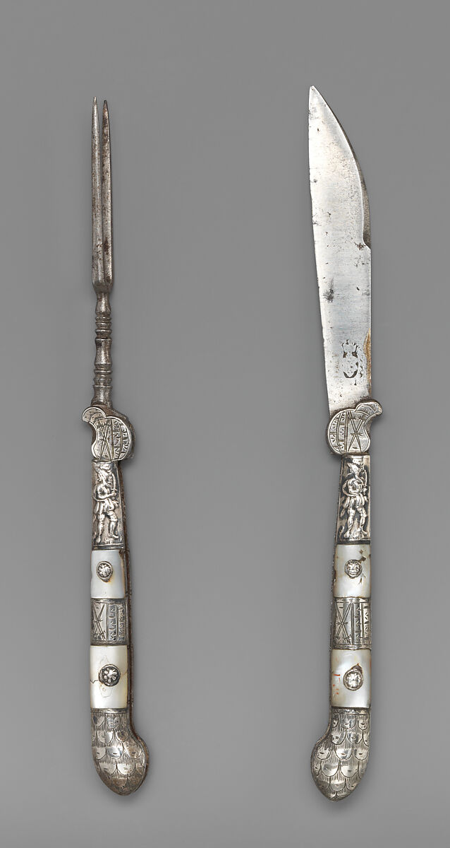 Folding fork, Steel, silver, mother-of-pearl, possibly Swiss 