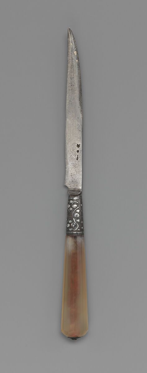 Table knife, Steel, silver, white carnelian, possibly French 