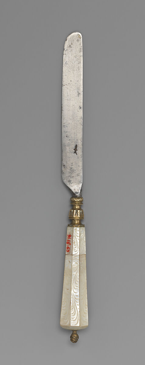 Fruit knife, Steel, bronze, mother-of-pearl over wood, brass, Hungarian 