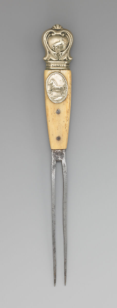 Table fork, Steel, bone, brass, German, possibly Westphalia 
