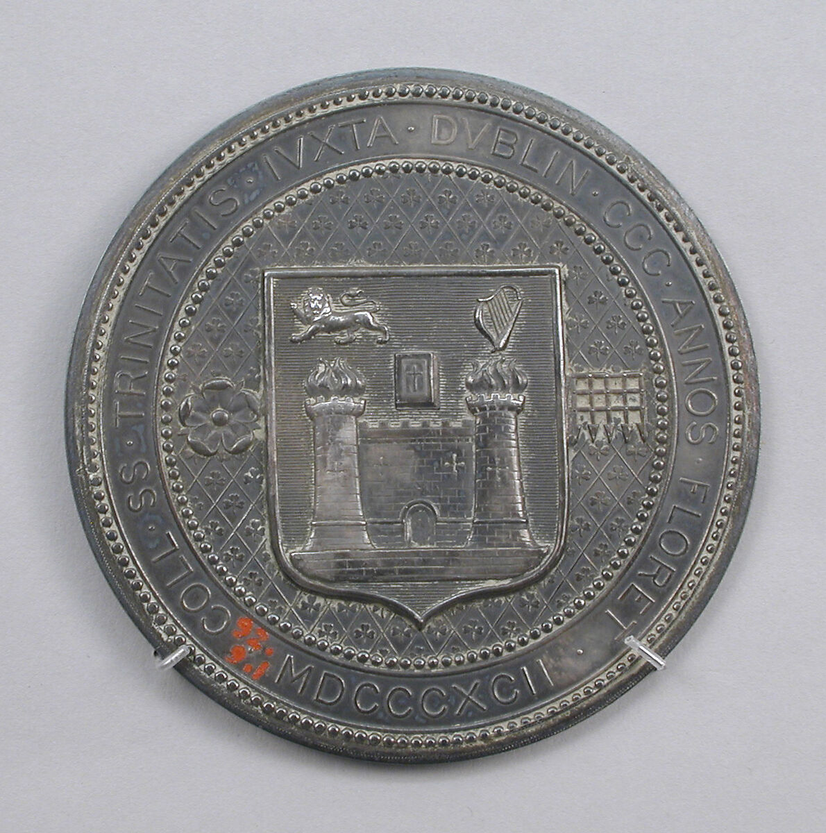 Commemorating the Tercentenary of Trinity College, Dublin. 1892., Medalist: Edmond Johnson, Silver, Irish