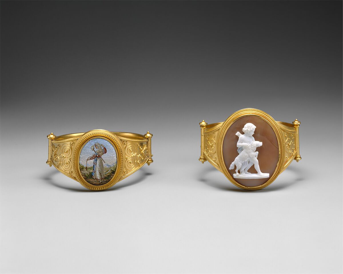 Cupid with a Dog, Luigi Saulini (Italian, 1819–1883), Shell, gold, Italian, Rome