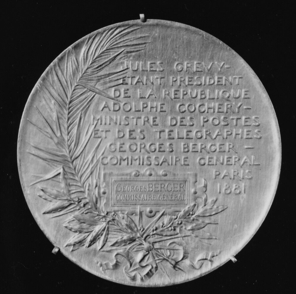 The International Exhibition of Electrical Apparatus, Paris, 1881, Medalist: Louis-Oscar Roty (French, Paris 1846–1911 Paris), Bronze, struck, silvered, French