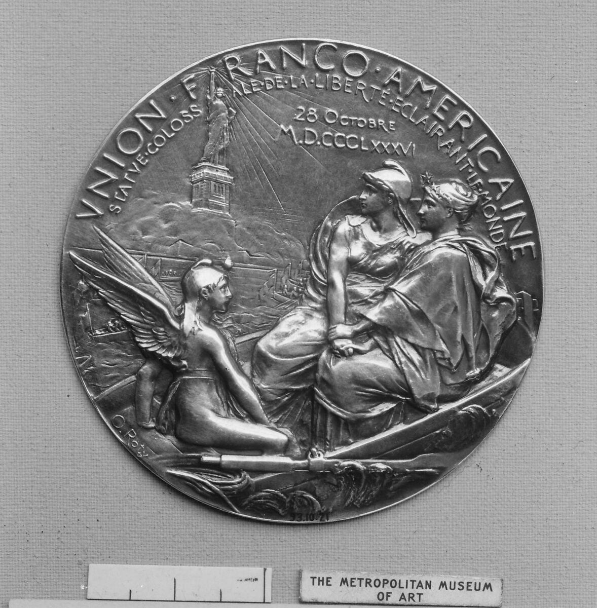 The Gift of the Bartholdi Statue of Liberty by the French to the American Republic, 1886, Medalist: Louis-Oscar Roty (French, Paris 1846–1911 Paris), Bronze, silvered, struck (obverse only), French 