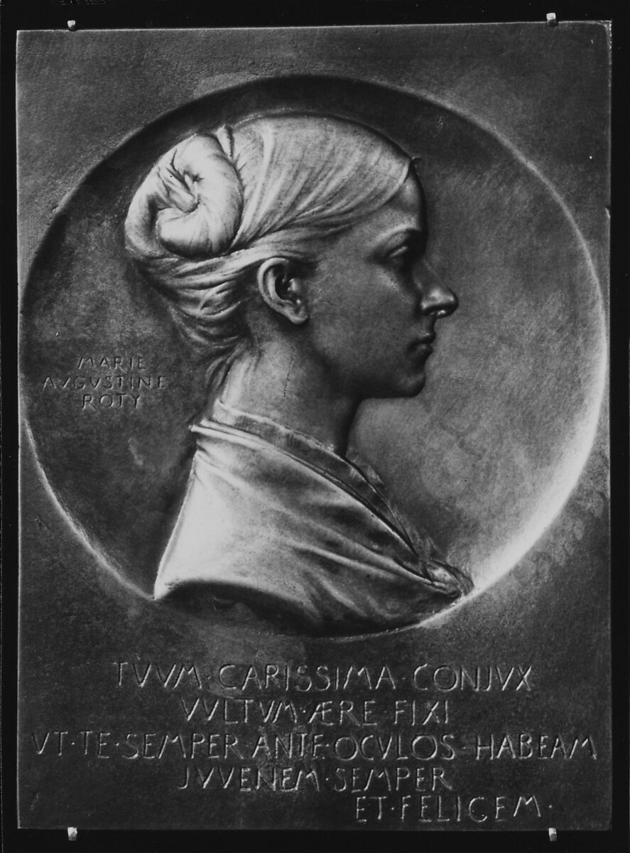 Marie Augustine Roty, Wife of the Medalist, Medalist: Louis-Oscar Roty (French, Paris 1846–1911 Paris), Bronze, brown patina, hollow cast, French 