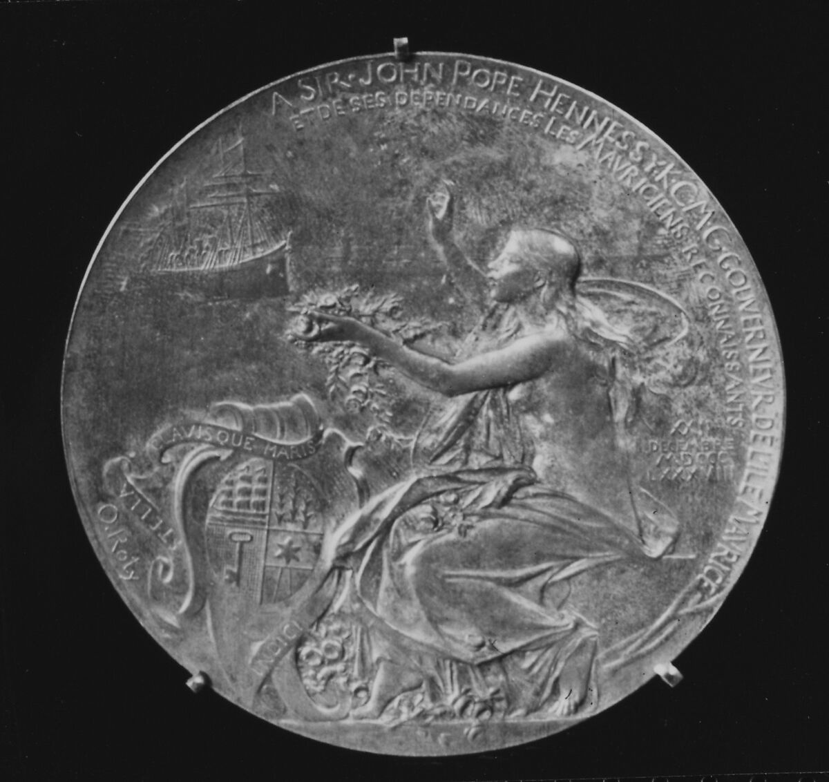 Sir John Pope Hennessy (K.C.M.G.), Governor of Mauritius, Medalist: Louis-Oscar Roty (French, Paris 1846–1911 Paris), Bronze, struck, silvered, French