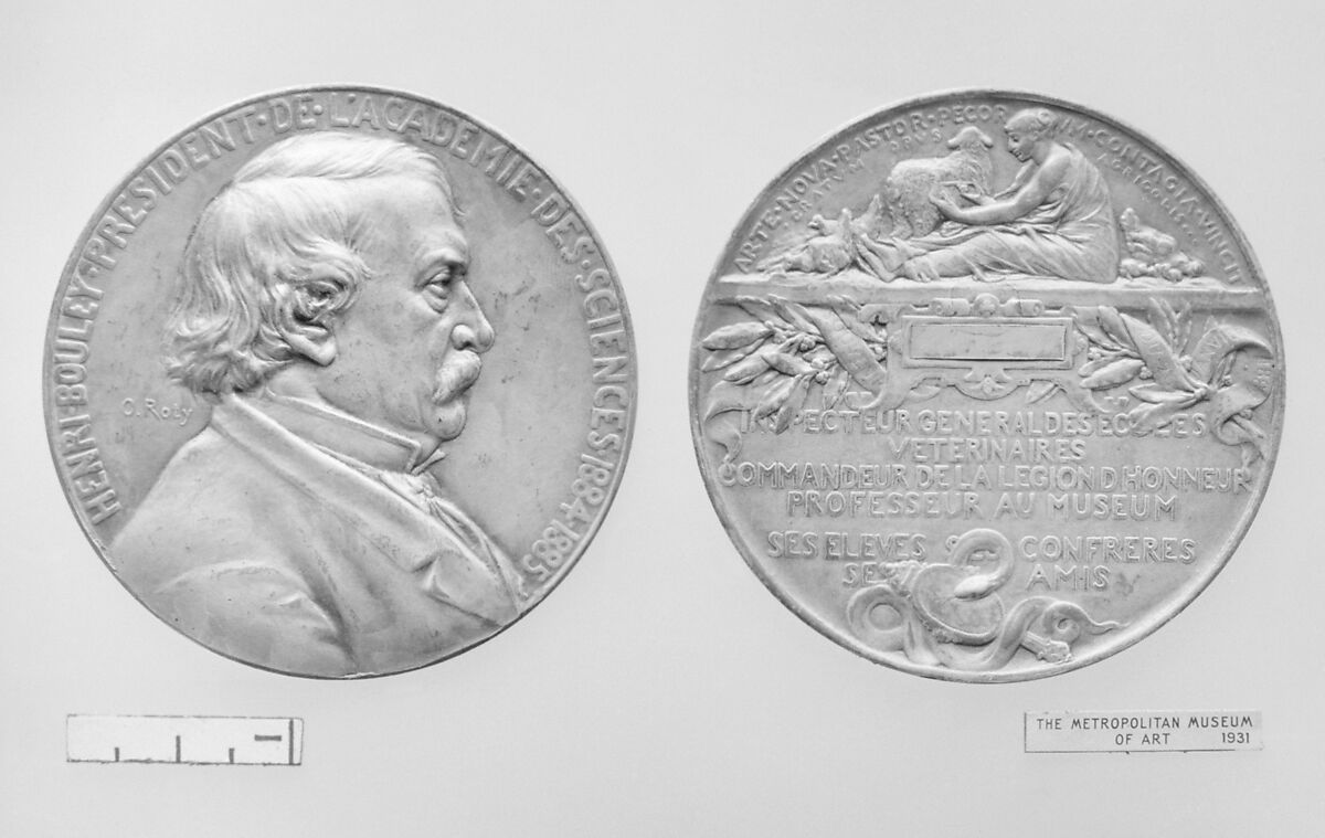 In Honor of Henri Bouley, President of the Academy of Sciences, 1884–85, Medalist: Louis-Oscar Roty (French, Paris 1846–1911 Paris), Bronze, struck, silvered, French