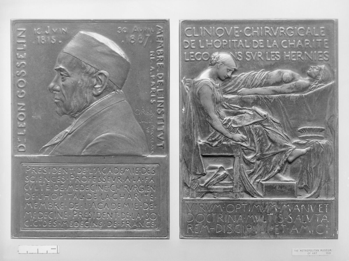 In Memory of Dr. Leon-Athanase Gosselin, French Surgeon (1815–1887), Medalist: Louis-Oscar Roty (French, Paris 1846–1911 Paris), Bronze, brown patina, French