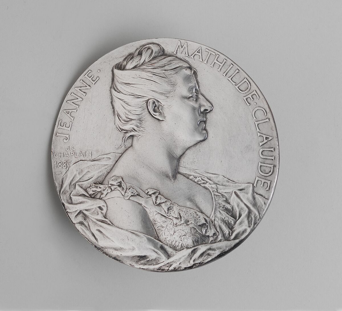 Mme Jeanne Mathilde Claude, Medalist: Jules-Clément Chaplain (French, Mortagne, Orne 1839–1909 Paris), Electroformed copper, silver plated, French 
