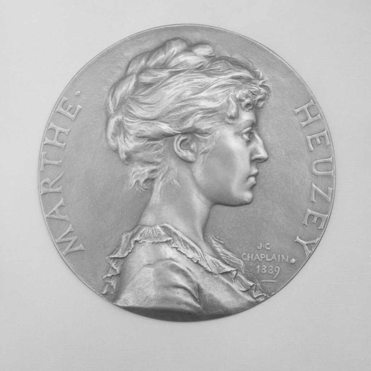 Portrait of Mlle. Heuzey, Medalist: Jules-Clément Chaplain (French, Mortagne, Orne 1839–1909 Paris), Bronze, cast - single, French 