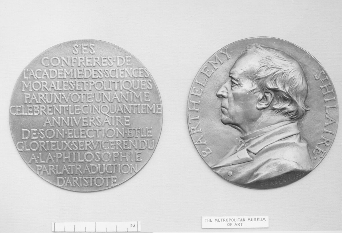 In honor of Jules Barthélemy Saint Hilaire, Medalist: Jules-Clément Chaplain (French, Mortagne, Orne 1839–1909 Paris), Bronze, cast - double, French 