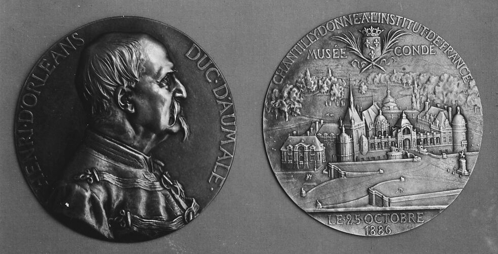 To commemorate the gift of his chateau de Chantilly to the nation, by the Duc d'Aumale on his banishment in 1886