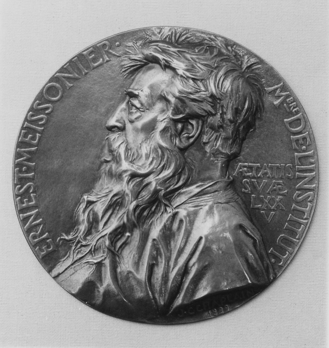 Jean Louis Ernest Meissonnier (1815–1891), French Painter, Medalist: Jules-Clément Chaplain (French, Mortagne, Orne 1839–1909 Paris), Bronze, brown patina; hollow cast, French 