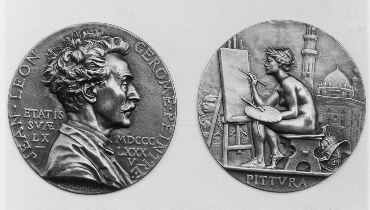 Jean Léon Gérôme (1824–1904), French Painter, Medalist: Jules-Clément Chaplain (French, Mortagne, Orne 1839–1909 Paris), Bronze, brown patina, hollow cast, French 
