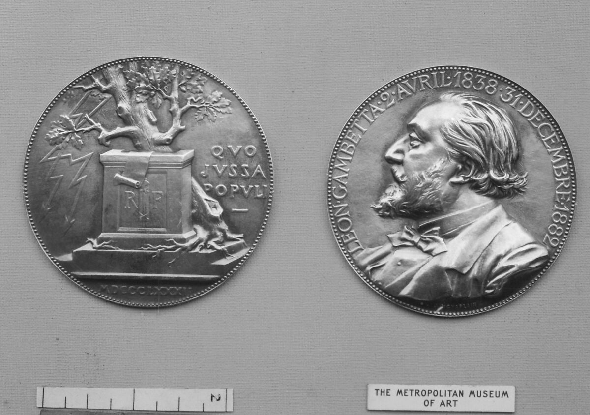 In Memory of Leon Gambetta, French Politician, Medalist: Jules-Clément Chaplain (French, Mortagne, Orne 1839–1909 Paris), Bronze, silvered (cliché), struck, French 