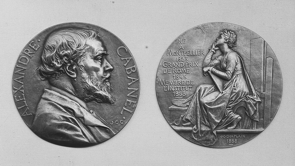 In honor of Alexandre Cabanel, history painter (1888), Medalist: Jules-Clément Chaplain (French, Mortagne, Orne 1839–1909 Paris), Bronze, cast - double, French 