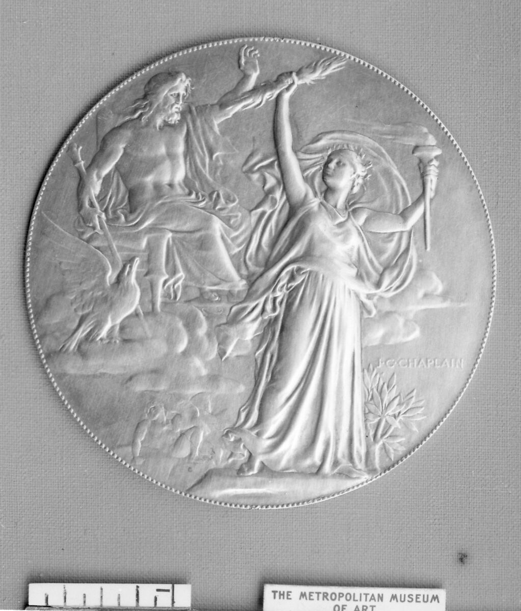 International Congress of Electricians, at Paris, 1881, Medalist: Jules-Clément Chaplain (French, Mortagne, Orne 1839–1909 Paris), Bronze, silvered, struck, French 