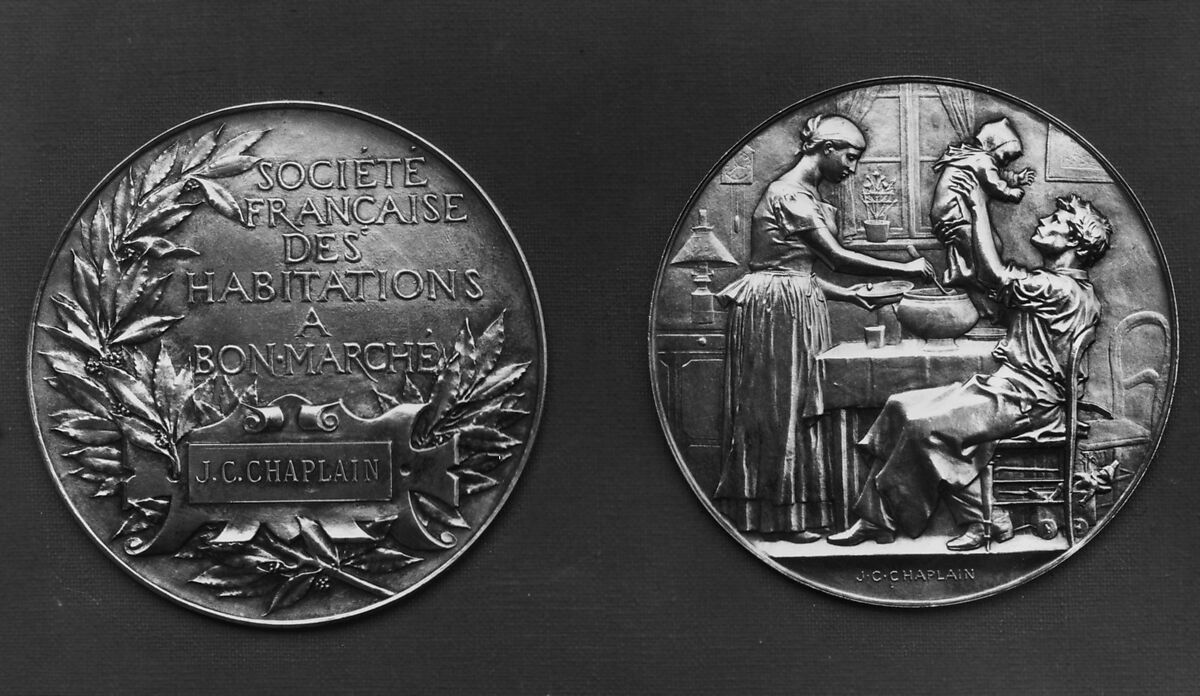 Society for Providing Cheap Dwelling-houses, Medalist: Jules-Clément Chaplain (French, Mortagne, Orne 1839–1909 Paris), Bronze, silvered, both clichés, French 