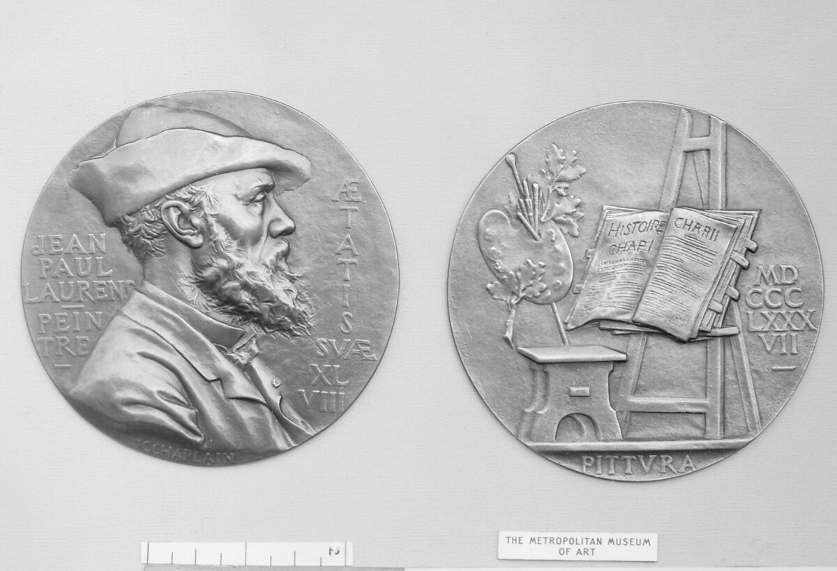 In honor of the history painter, Laurens, Medalist: Jules-Clément Chaplain (French, Mortagne, Orne 1839–1909 Paris), Bronze, cast - double, French 