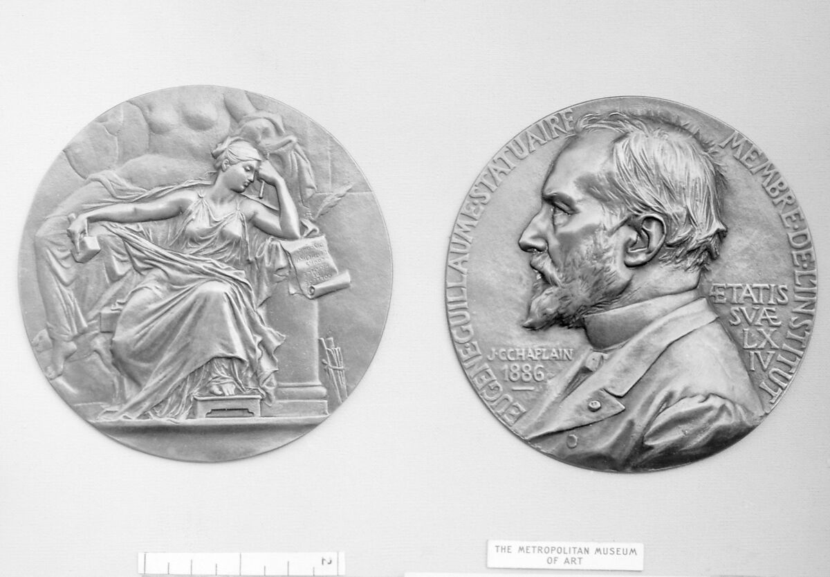 In honor of the sculptor, Eugene Guillaume, Medalist: Jules-Clément Chaplain (French, Mortagne, Orne 1839–1909 Paris), Bronze, cast - double, French 