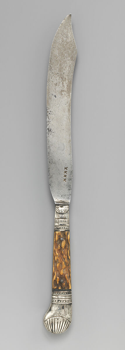 Table knife, Steel, buckshorn, silver, German or Swiss 