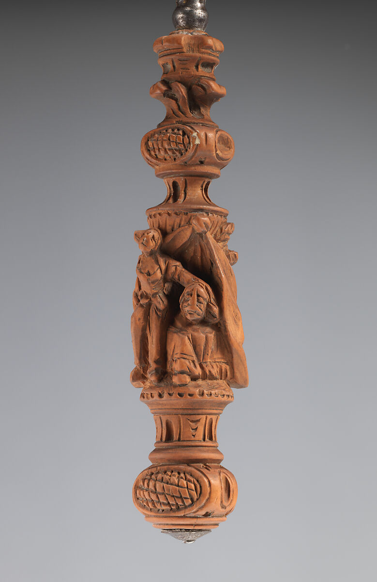 Fruit knife with carved scene from the story of Judith and Holofernes, Steel, pearwood, Swiss or Tyrolean
