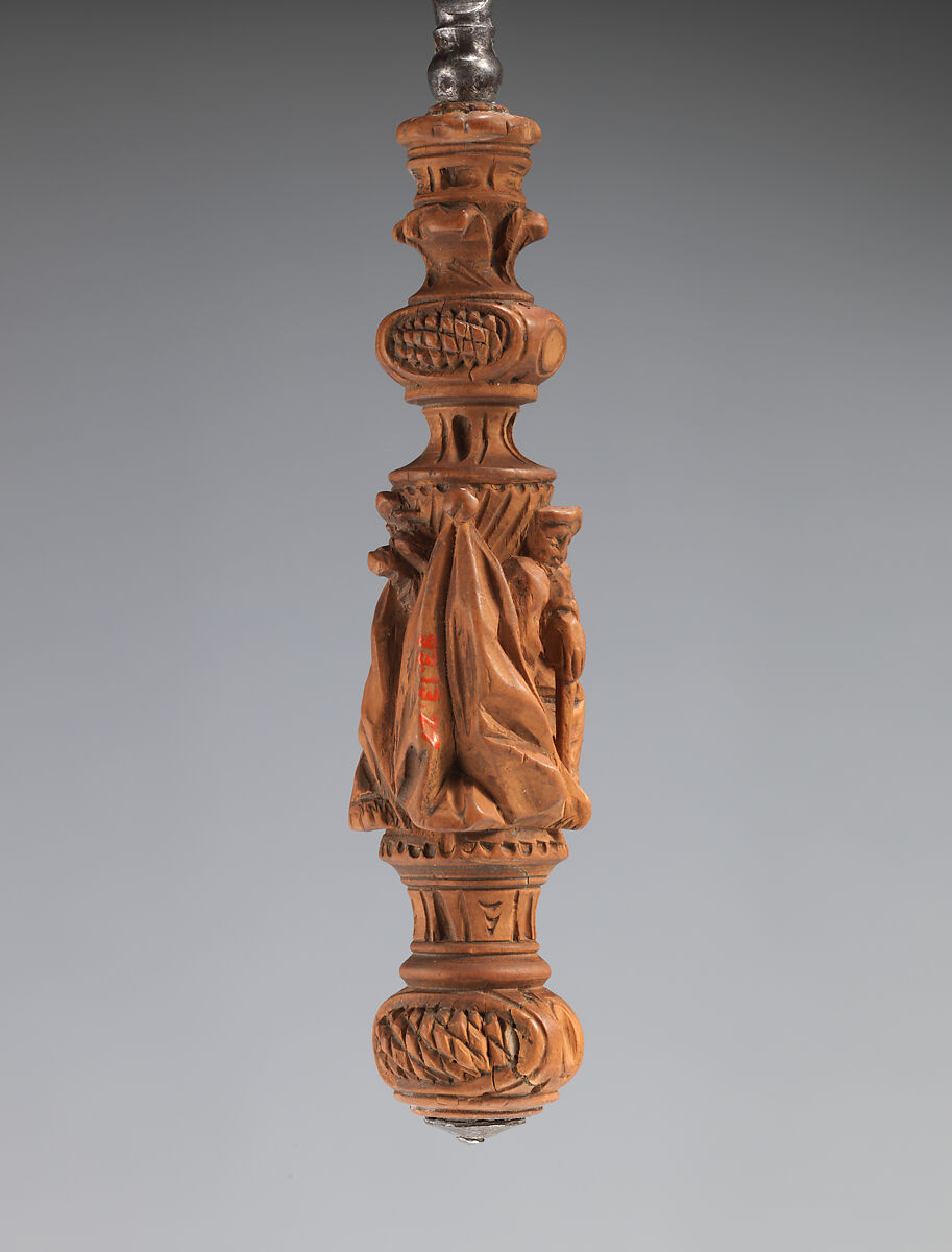 Fruit knife with carved scene from the story of Judith and Holofernes, Steel, pearwood, Swiss or Tyrolean