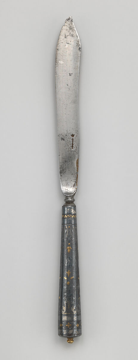 Table knife, Steel, niello-work with gold inlay, Italian 