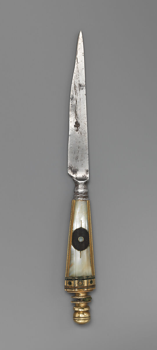 Table knife, Steel, mother-of-pearl, gilt bronze, paste, Italian 