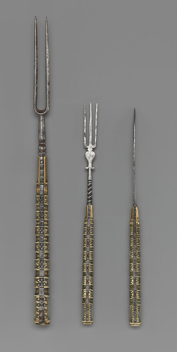 Folding fork, Steel, brass, mother-of-pearl, possibly Italian