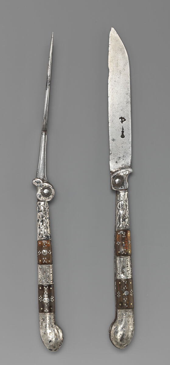 Folding fork, Steel, silver, horn, Swiss or German 