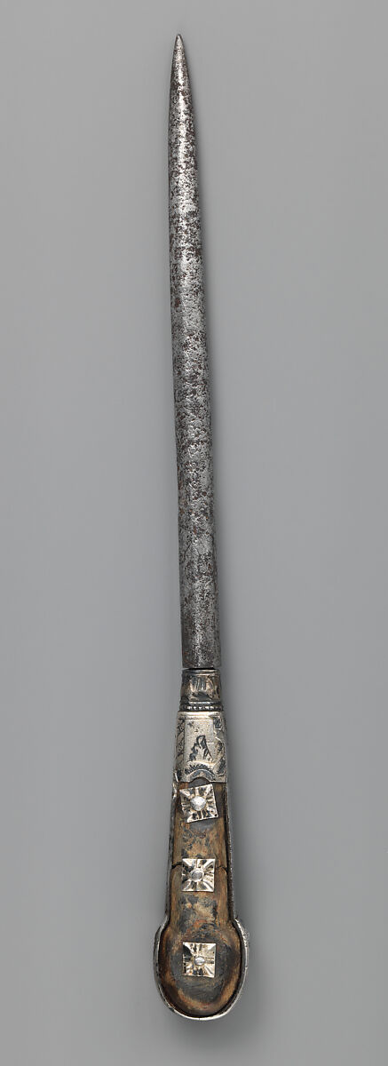 Whet-steel, Steel, bone, silver, possibly Swiss