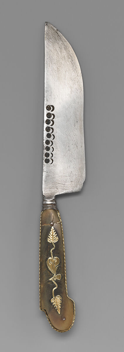 Knife, Steel, horn, brass, possibly Swiss 