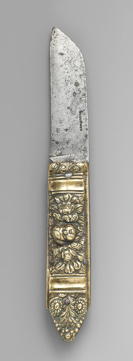 Clasp knife with cherub's head, Steel, brass, Dutch