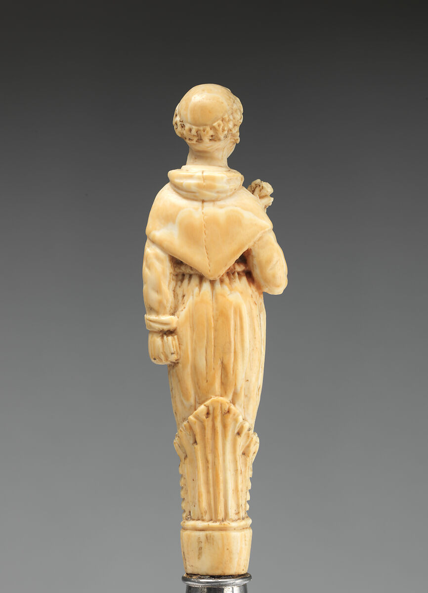 Table knife with handle representing St. Anthony of Padua, Steel, ivory, possibly German, Bavarian