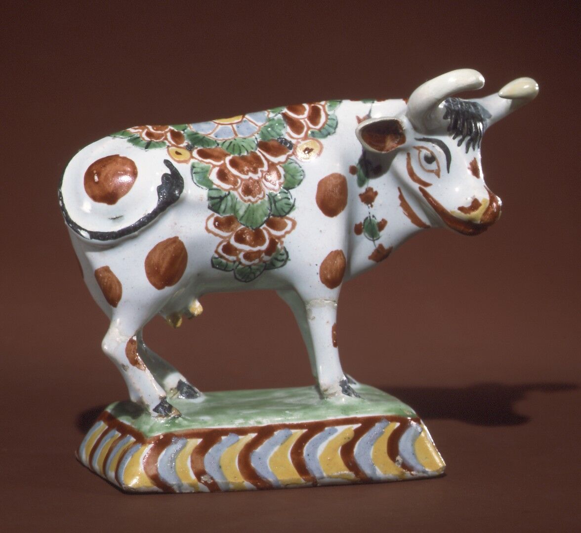 Cow, Style of Anthoni Pennis, Tin-glazed earthenware, Dutch, Delft 