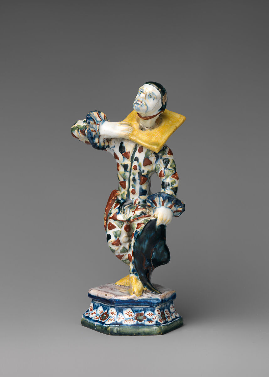 Harlequin in a pillory, The "Greek A" Factory, Tin-glazed earthenware (Delftware), Dutch, Delft 