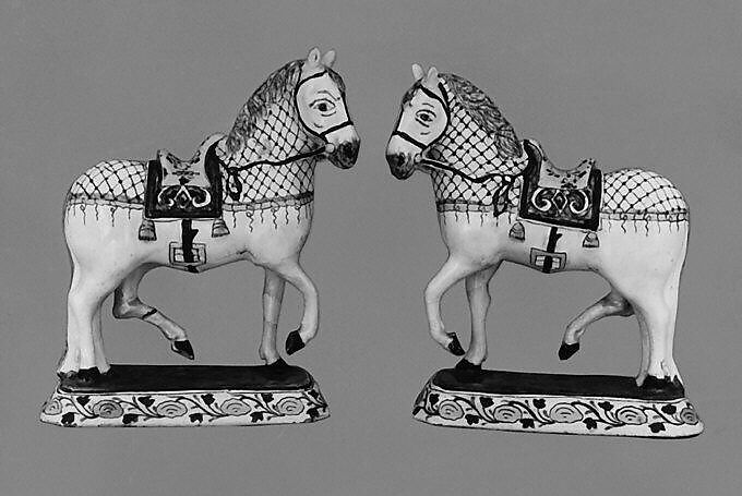 Pair of horses, Anthoni Pennis, Tin-glazed earthenware, Dutch, Delft 