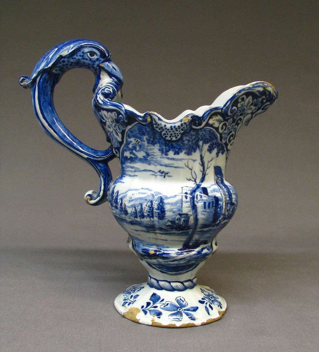 Ewer, Tin-glazed earthenware, Dutch, Delft 