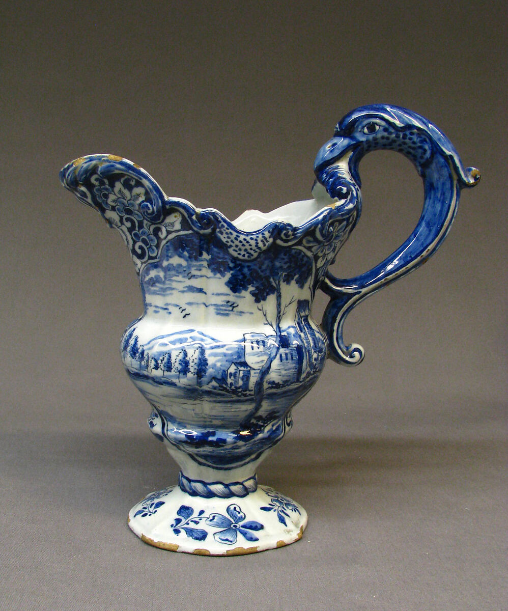 Ewer, Tin-glazed earthenware, Dutch, Delft